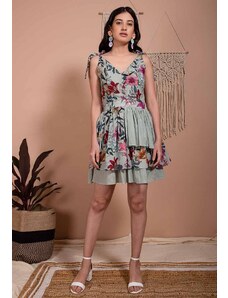 Aroop Layered Floral Dress - Lush Green