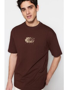 Trendyol Brown Relaxed/Comfortable Fit Printed 100% Cotton T-Shirt