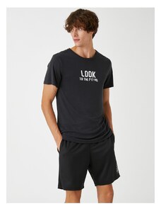 Koton Basic Sports T-Shirt Motto Printed Modal Blend
