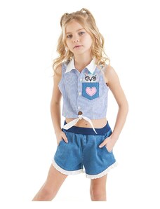 Denokids Raccoon Girl Shirt Denim Shorts Set