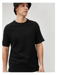 Koton Basic T-Shirt. Crew Neck Textured Raglan Sleeve Detail.