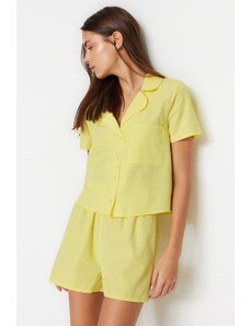 Trendyol Yellow Terrycotton Shirt-Shorts Woven Pajama Set