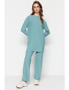 Trendyol Mint Pleated Tunic-Pants Knitted Set