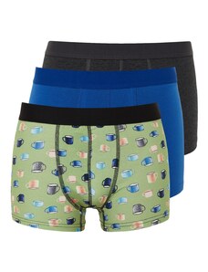 Trendyol Multicolored 3-Piece Coffee Patterned-Plain Pack Cotton Boxer
