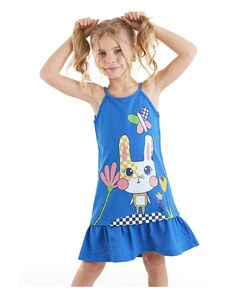 Denokids Checkered Rabbit Girl Blue Dress