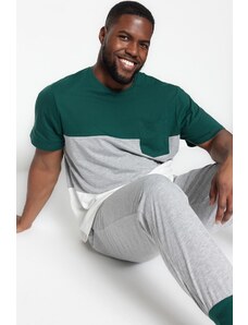 Trendyol Plus Size Emerald Green Regular Fit Comfortable Paneled Knitted Pajamas Set