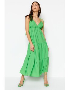 Trendyol Green Woven Strap V Neck Maxi Woven Dress