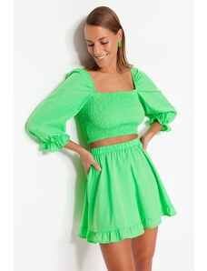 Trendyol Green Woven Gimped Blouse and Skirt Suit