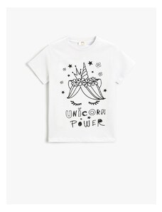 Koton Unicorn Printed Short Sleeve T-Shirt. Crewneck Glittery.