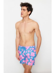 Trendyol Blue Men's Standard Size Floral Print Swimwear Marine Shorts