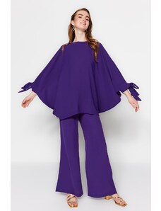 Trendyol Purple Bat Sleeve Woven Aerobin Tunic-Pants Set