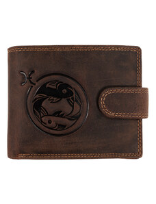 WILD Pánská kožená peněženka s přeskou s obrázky znamení - RYBY - hnědá
