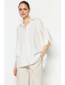 Trendyol Ecru Oversize Cotton Woven Shirt
