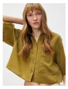 Koton Oversized Crop Shirt With Pocket Short Sleeve Modal Blend.