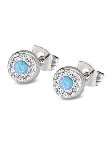 Jewellis ČR Jewellis ocelové opálové náušnice pecky Opal Pavé s krystaly Swarovski 10mm - světle modré