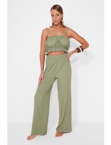 Trendyol Green Woven Frill Blouse and Pants Suit