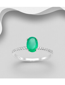 SYLVIENE Stříbrný prsten se zeleným Achátem a Zirkony