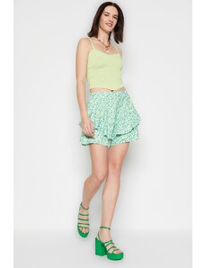 Trendyol Mint Ruffle Patterned High Waist Mini Knitted Shorts Skirt