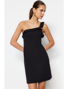 Trendyol černé vypasované mini tkané volánkové šaty s detailem