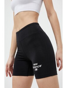 Kraťasy New Balance dámské, černá barva, s potiskem, high waist, WS31504BK-4BK