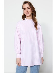 Trendyol Powder Gold Buttoned Striped Woven Cotton Tunic