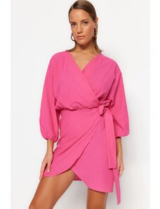 Trendyol Pink Mini Woven Double Breasted 100% Cotton Beach Dress
