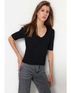 Trendyol Black Polo Collar Basic Knitwear Sweater