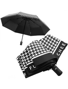 Automatický deštník s elegantními vzory, černý, vinylvá tkanina, 98 cm