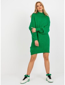 Fashionhunters Zelené volné pletené rolákové šaty