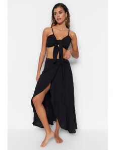 Trendyol Black Woven Slit Blouse and Skirt Set