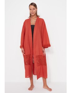 Trendyol Cinnamon Belt Maxi Woven Ruched 100% Cotton Kimono & Caftan