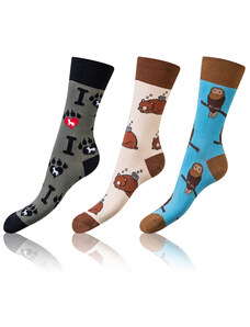 Bellinda CRAZY SOCKS 3x - Fun crazy socks 3 pairs - dark brown - red - blue