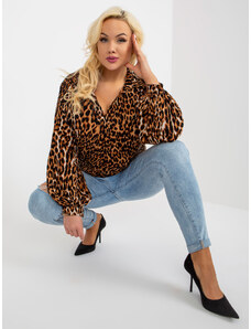 Fashionhunters Světle hnědá a černá nadměrná košilová halenka s leopardím vzorem