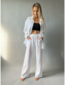 Fashion Lounge Mušelínový komplet košile a kalhoty bílý