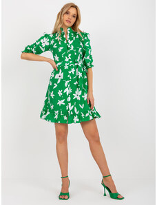 BASIC Zelené košilové květinové mini šaty s límečkem -green Zelená