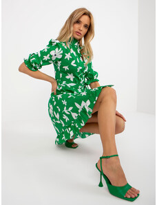 Fashionhunters Zelené šaty na zip s potiskem a volánkem