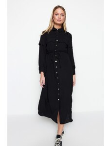 Trendyol Black Woven Waist with a Shirring Belt Wear and Go Cape & Abaya