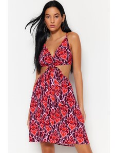 Trendyol Květinový vzor Mini Woven Cut Out / Window Beach Dress