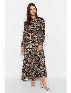Trendyol černé leopardí vzorované tkané košilové šaty