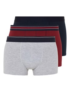 Trendyol Burgundy-Grey-Navy Blue Straight Striped Elastic Basic 3-Pack Cotton Boxer