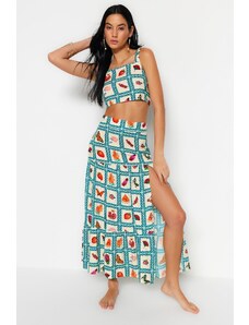 Trendyol Fruit Patterned Woven Slit Blouse and Skirt Set