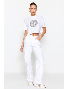 Trendyol bílé džíny s vysokým pasem a širokými nohavicemi