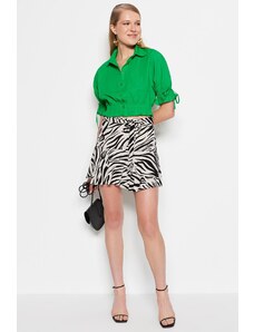 Trendyol Black Super Mini Woven Animal Pattern Short Skirt