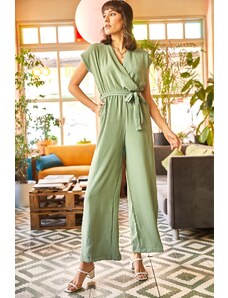 Olalook Women's Turquoise Belted Loose Leg Knitwear Bodrum Overalls