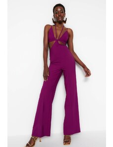 Trendyol Plum Lined Woven Jumpsuit with Window/Cut Out Detailed, piping