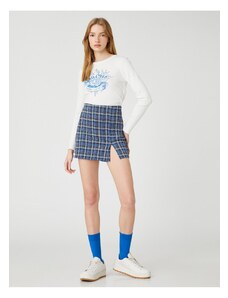 Koton Checkered Mini Shorts Skirt Front Slit Detailed