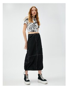 Koton Parachute Skirt Midi With Pocket Stitching Detail Zippered With Stopper.