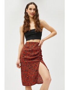 Koton Midi Skirt Floral Slit Detailed Draped
