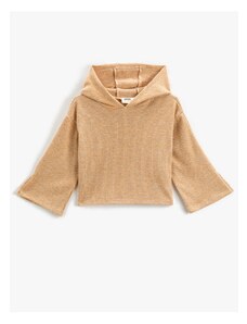 Koton Basic Crop Hooded Sweatshirt Soft Textured Ribbed Wide Sleeve
