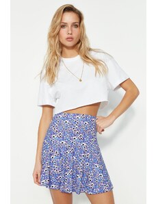 Trendyol Purple Printed Ruffle High Waist Mini Knitted Shorts Skirt